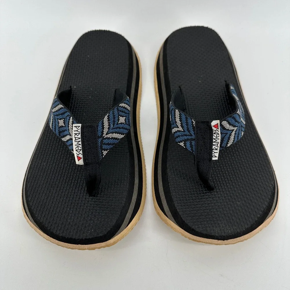 Pyramids Platform Flip Flops Black Blue Geometric Woven Strap Sandals Unisex